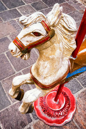 old wooden horse at a historic carouselの写真素材