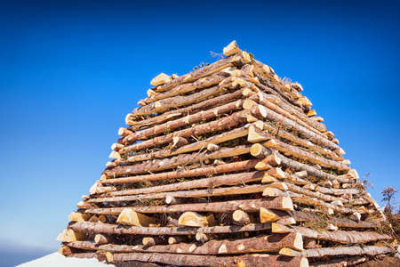heap of tree trunks for a typichal easterfireの写真素材