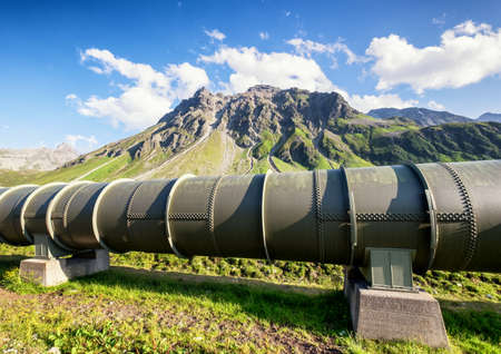 modern pipeline at a valleyの写真素材