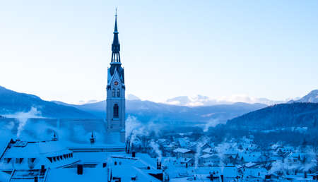old town and church of the famous village bad toelz - bavaria - germanyの写真素材