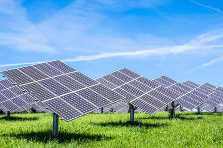 modern Solar Panels in front of blue sky