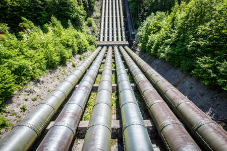 water pipeline at a valley in austriaの写真素材