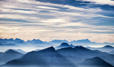 view from the wendelstein mountain - bavaria - germanyのeditorial素材