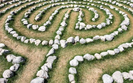 rows of rocks at a meadowの写真素材