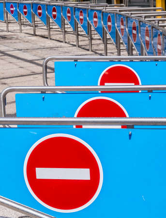 security barriers in a row - closeup - photoの写真素材