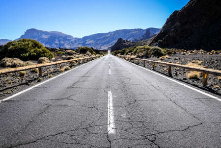 country road at the pico del teide - tenerifeの写真素材
