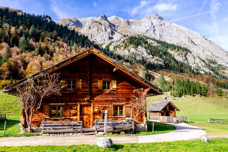 old farmhouse at the eng alm in austria - karwendel mountainsの写真素材