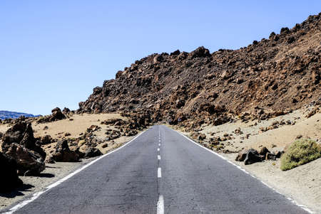 country road at the pico del teide - tenerifeの写真素材