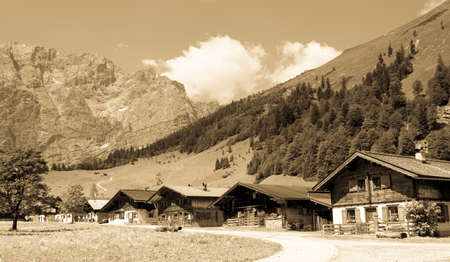 old farmhouse at the eng alm in austria - karwendel mountainsの写真素材