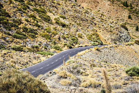 country road at the pico del teide - tenerifeの写真素材