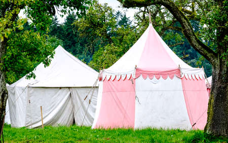 old tents at a festivalの写真素材