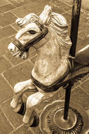 old wooden horse at a historic carouselの写真素材