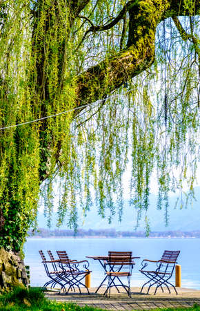 pation at a lake - austriaの写真素材