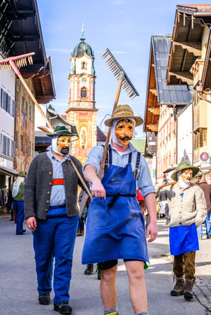 MITTENWALD, GERMANY - FEBRUARY 27: Machkera is a traditional disguise with large wooden larvae, here shown on Feb 27, 2017 in Mittenwaldのeditorial素材
