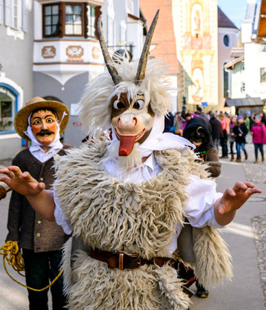 MITTENWALD, GERMANY - FEBRUARY 27: Machkera is a traditional disguise with large wooden larvae, here shown on Feb 27, 2017 in Mittenwaldのeditorial素材