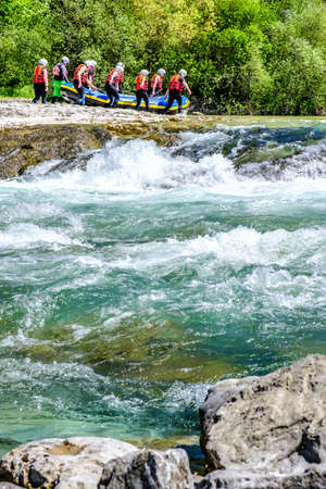 rafting group at a river in austriaのeditorial素材