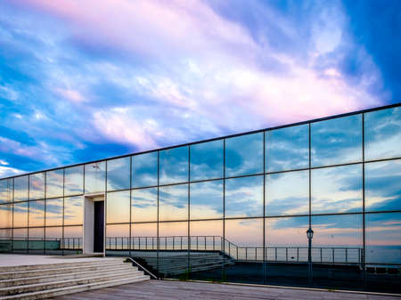 sky reflection at a facadeの写真素材