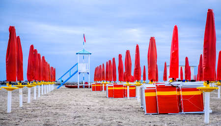 lounger and sunshades at a beach
