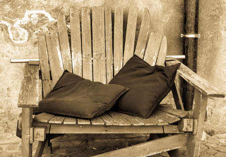 old chair at a backyardの写真素材