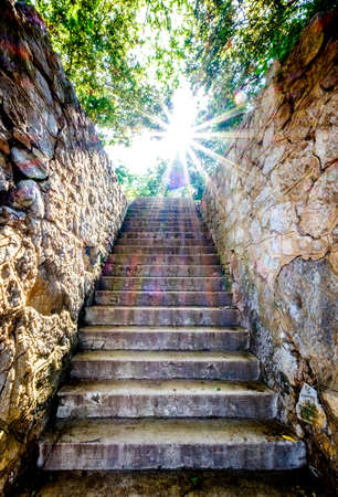 old steps with sunbeam - photoの写真素材
