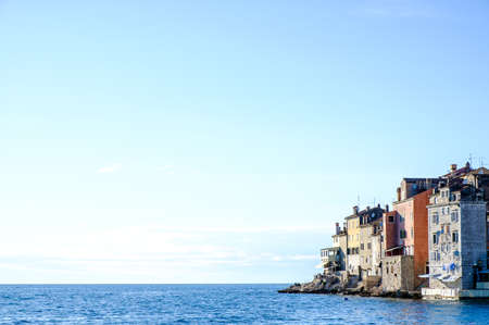 old town and harbor of rovinj in croatiaの写真素材