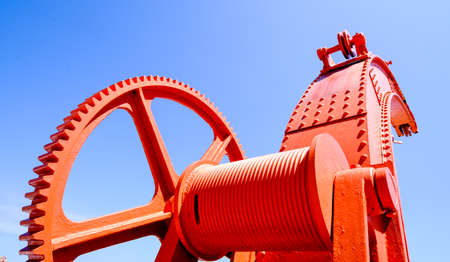 red crane at a harborの写真素材