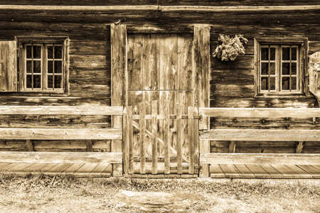 old wooden door at a hutの写真素材
