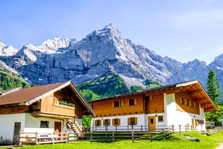 karwendel mountains in austria - small valley called engalmの写真素材
