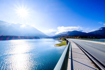 at the sylvenstein lake - bavariaの写真素材