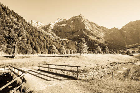 karwendel mountains in austria - small valley called engalmの写真素材
