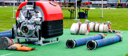 fire brigade equipment - pump and tubeの写真素材
