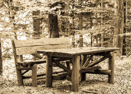 picnic table at the european alpsの写真素材
