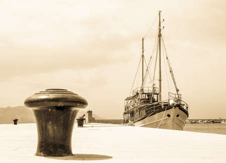 old two-master at a harborの写真素材