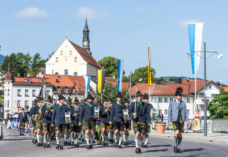 BAD TOELZ, GERMANY - JUNE 17: a typical bavarian procession with traditional clothes at a festival on June 17, 2012 in bad toelz, germanyのeditorial素材