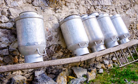 old milk cans at a farm