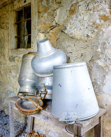 old milc can at a farmの写真素材