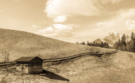 old wooden hut at the alpsの写真素材