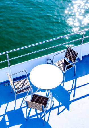 Modern chairs at a ferryの写真素材