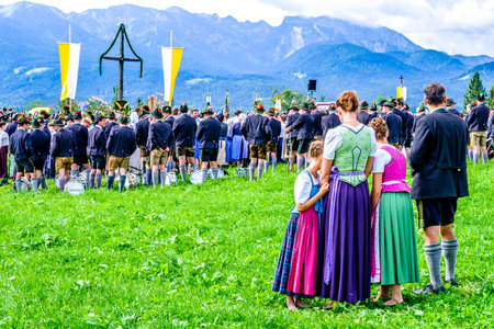 Gaissach, Germany - August 20: people at a parade for the 1200 year anniversary on August 20, 2017 in Gaissachのeditorial素材