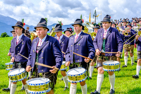 Gaissach, Germany - August 20: people at a parade for the 1200 year anniversary on August 20, 2017 in Gaissachのeditorial素材