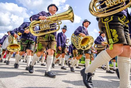 Gaissach, Germany - August 20: people at a parade for the 1200 year anniversary on August 20, 2017...