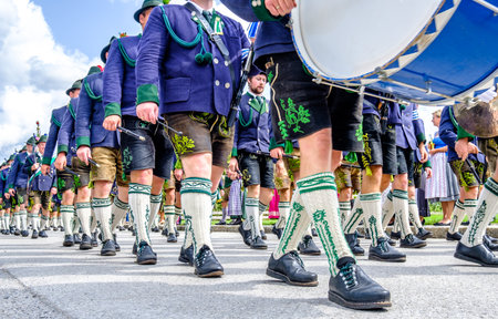 Gaissach, Germany - August 20: people at a parade for the 1200 year anniversary on August 20, 2017 in Gaissachのeditorial素材