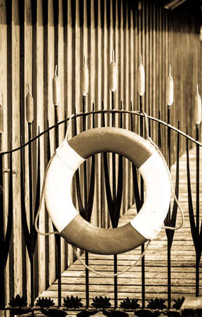 old lifebelt at a jettyの写真素材