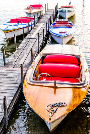old electric boat at a lakeの写真素材
