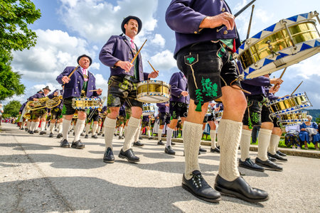 Gaissach, Germany - August 20: people at a parade for the 1200 year anniversary on August 20, 2017 in Gaissachのeditorial素材