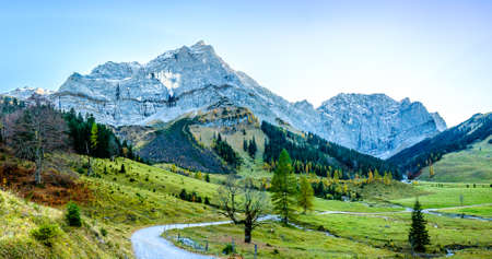 karwendel mountains in austria - small valley called engalmの写真素材