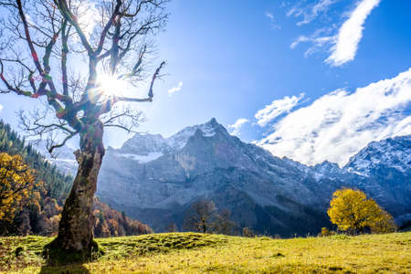 karwendel mountains in austria - small valley called engalmの写真素材