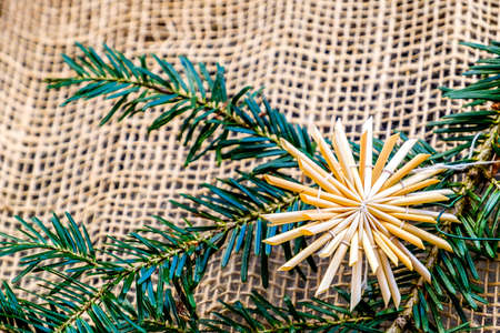 christmas decoration - straw star closeupの写真素材