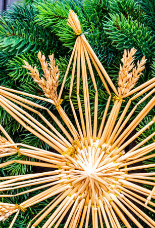christmas decoration - straw star closeupの写真素材
