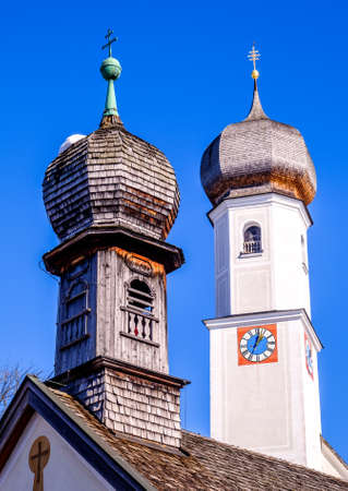 old church tower close upの写真素材